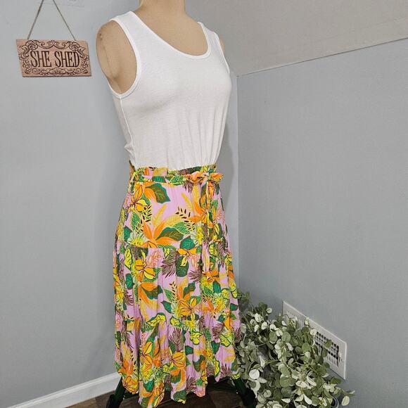 Madison + Hudson Midi Dress Belted Floral Bloomcore Casual Peasant Medium Boho - Picture 4 of 14